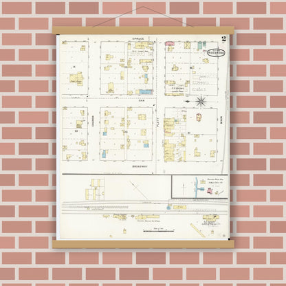 Old map wall art mockup — magnetic wood frame on brick wall — Sanborn Fire Insurance Map from Rockford, Floyd County, Iowa (1894), Sheet #0002