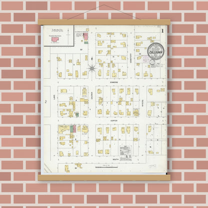 Old map wall art mockup — magnetic wood frame on brick wall — Sanborn Fire Insurance Map from Caledonia, Kent County, Michigan (1902) - Complete Map Set