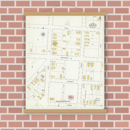 Old map wall art mockup — magnetic wood frame on brick wall — Sanborn Fire Insurance Map from Delanco, Burlington County, New Jersey (1909), Sheet #0003