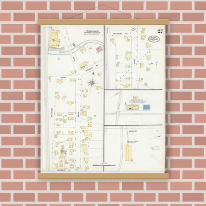 Old map wall art mockup — magnetic wood frame on brick wall — Sanborn Fire Insurance Map from Corning, Steuben County, New York (1908), Sheet #0027