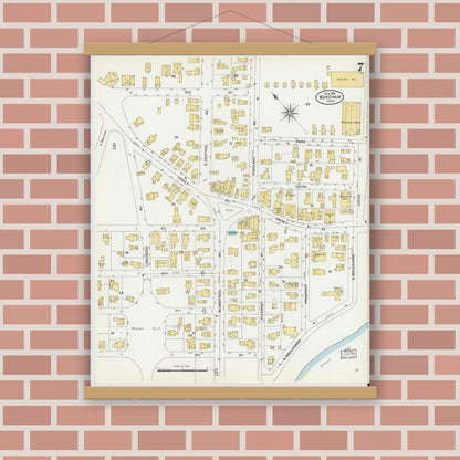 Old map wall art mockup — magnetic wood frame on brick wall — Sanborn Fire Insurance Map from Wareham, Plymouth County, Massachusetts (1906), Sheet #0007