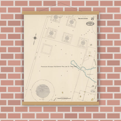 Old map wall art mockup — magnetic wood frame on brick wall — Sanborn Fire Insurance Map from Gainesville, Cooke County, Texas (1922), Sheet #0027