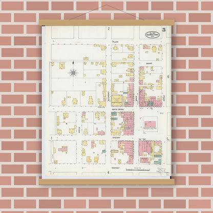 Old map wall art mockup — magnetic wood frame on brick wall — Sanborn Fire Insurance Map from Georgetown, Brown County, Ohio (1904), Sheet #0003