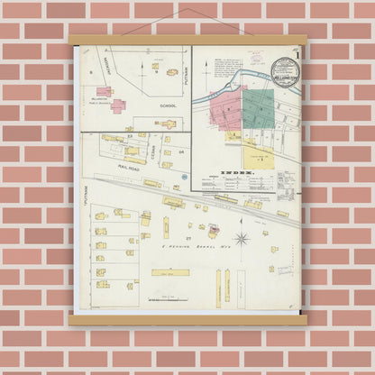 Old map wall art mockup — magnetic wood frame on brick wall — Sanborn Fire Insurance Map from Williamston, Ingham County, Michigan (1893) - Complete Map Set