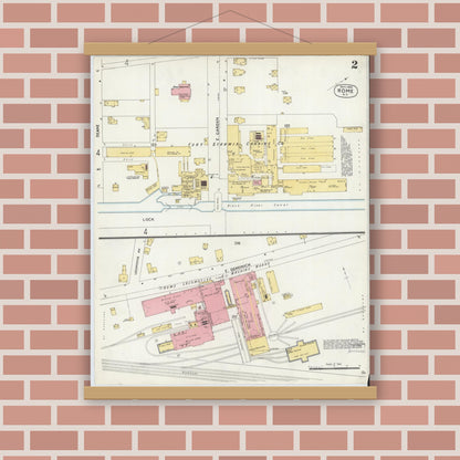 Old map wall art mockup — magnetic wood frame on brick wall — Sanborn Fire Insurance Map from Rome, Oneida County, New York (1904), Sheet #0002