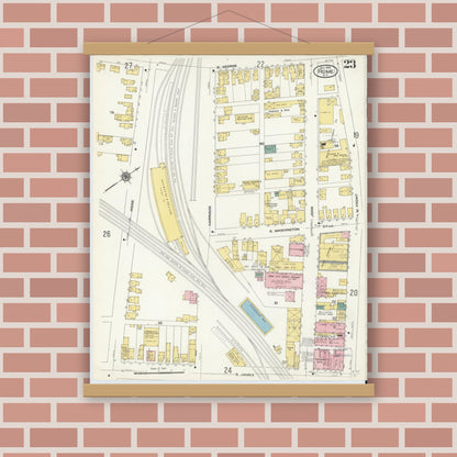 Old map wall art mockup — magnetic wood frame on brick wall — Sanborn Fire Insurance Map from Rome, Oneida County, New York (1909), Sheet #0023