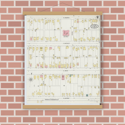 Old map wall art mockup — magnetic wood frame on brick wall — Sanborn Fire Insurance Map from Xenia, Greene County, Ohio (1895), Sheet #0002