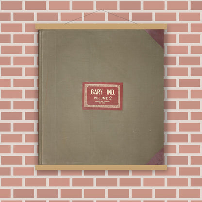 Old map wall art mockup — magnetic wood frame on brick wall — Sanborn Fire Insurance Map from Gary, Lake County, Indiana (1949), Sheet #0001