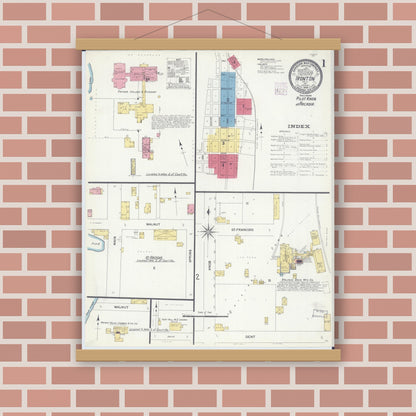 Old map wall art mockup — magnetic wood frame on brick wall — Sanborn Fire Insurance Map from Ironton, Iron County, Missouri (1908) - Complete Map Set