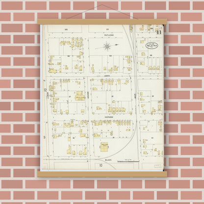 Old map wall art mockup — magnetic wood frame on brick wall — Sanborn Fire Insurance Map from Palatka, Putnam County, Florida (1897), Sheet #0011