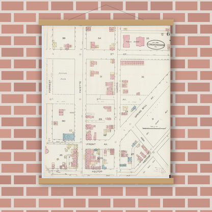 Old map wall art mockup — magnetic wood frame on brick wall — Sanborn Fire Insurance Map from Conshohocken, Montgomery County, Pennsylvania (1886), Sheet #0006