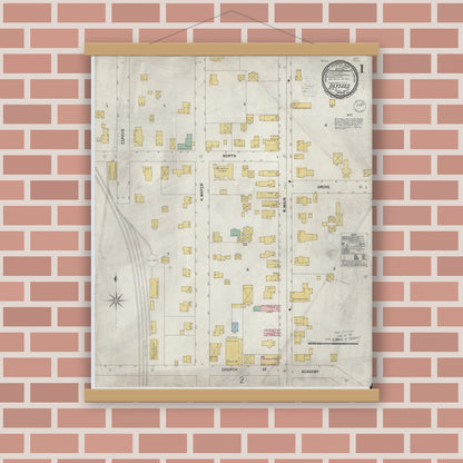 Old map wall art mockup — magnetic wood frame on brick wall — Sanborn Fire Insurance Map from Ulysses, Potter County, Pennsylvania (1900) - Complete Map Set