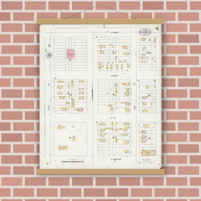 Old map wall art mockup — magnetic wood frame on brick wall — Sanborn Fire Insurance Map from Brainerd, Crow Wing County, Minnesota (1898), Sheet #0004
