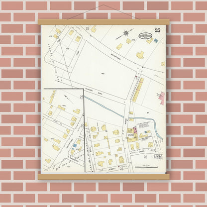 Old map wall art mockup — magnetic wood frame on brick wall — Sanborn Fire Insurance Map from Watertown, Middlesex County, Massachusetts (1916), Sheet #0025
