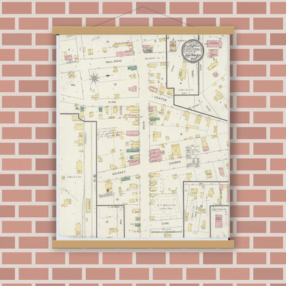 Old map wall art mockup — magnetic wood frame on brick wall — Sanborn Fire Insurance Map from Sun Prairie, Dane County, Wisconsin (1894), Sheet #0001