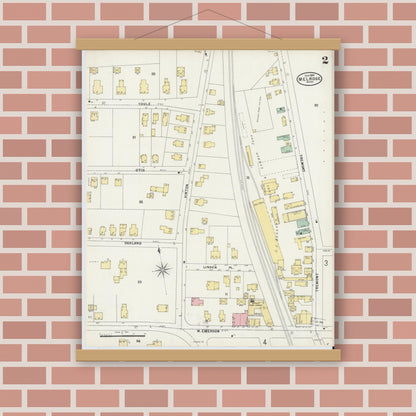 Old map wall art mockup — magnetic wood frame on brick wall — Sanborn Fire Insurance Map from Melrose, Middlesex County, Massachusetts (1897), Sheet #0002