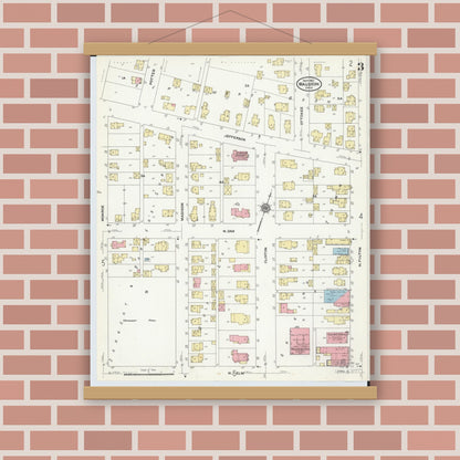 Old map wall art mockup — magnetic wood frame on brick wall — Sanborn Fire Insurance Map from Wauseon, Fulton County, Ohio (1910), Sheet #0003