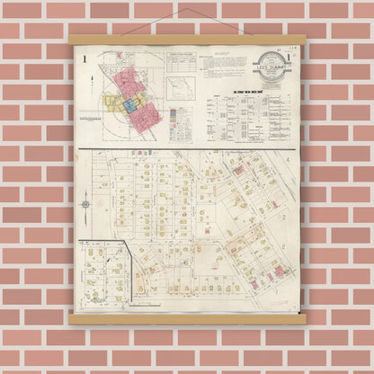 Old map wall art mockup — magnetic wood frame on brick wall — Sanborn Fire Insurance Map from Lee's Summit, Jackson County, Missouri (1945), Sheet #0001