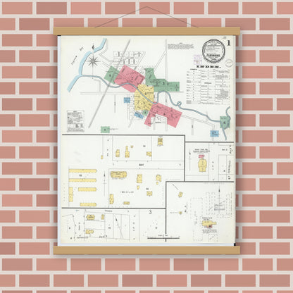 Old map wall art mockup — magnetic wood frame on brick wall — Sanborn Fire Insurance Map from Sebewaing, Huron County, Michigan (1901), Sheet #0001