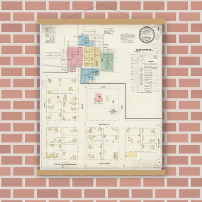 Old map wall art mockup — magnetic wood frame on brick wall — Sanborn Fire Insurance Map from Nappanee, Elkhart County, Indiana (1898) - Complete Map Set
