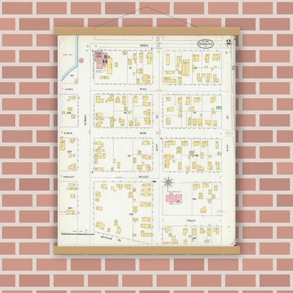 Old map wall art mockup — magnetic wood frame on brick wall — Sanborn Fire Insurance Map from Dunkirk, Chautauqua County, New York (1904), Sheet #0002