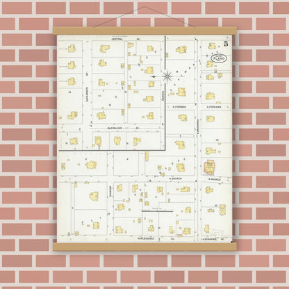 Old map wall art mockup — magnetic wood frame on brick wall — Sanborn Fire Insurance Map from Plano, Collin County, Texas (1901), Sheet #0005