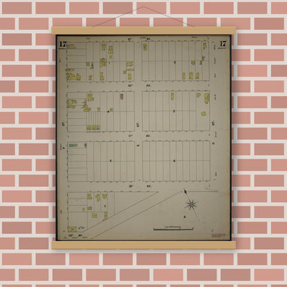 Old map wall art mockup — magnetic wood frame on brick wall — Sanborn Fire Insurance Map from New Jersey Coast, New Jersey Coast, New Jersey (1890), Sheet #0017