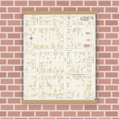 Old map wall art mockup — magnetic wood frame on brick wall — Sanborn Fire Insurance Map from Two Rivers, Manitowoc County, Wisconsin (1913), Sheet #0002