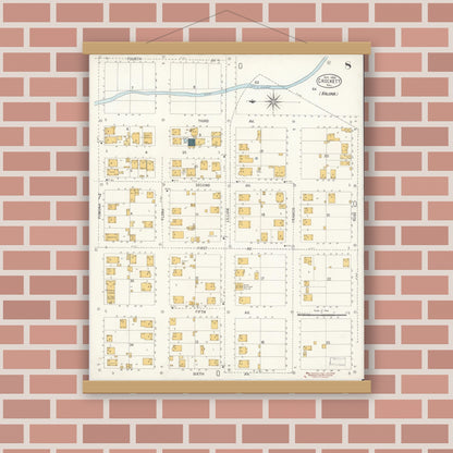 Old map wall art mockup — magnetic wood frame on brick wall — Sanborn Fire Insurance Map from Crockett, Contra Costa County, California (1906), Sheet #0008