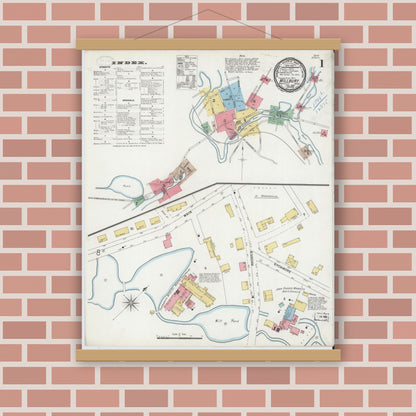 Old map wall art mockup — magnetic wood frame on brick wall — Sanborn Fire Insurance Map from Millbury, Worcester County, Massachusetts (1899) - Complete Map Set