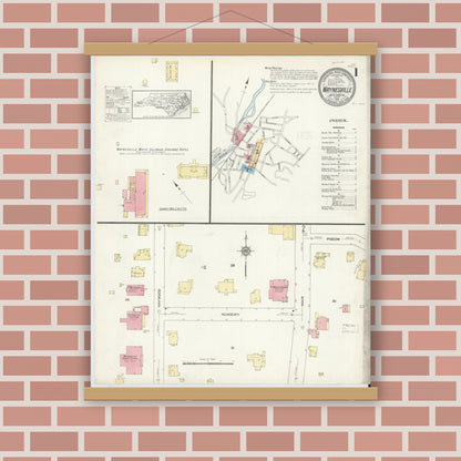 Old map wall art mockup — magnetic wood frame on brick wall — Sanborn Fire Insurance Map from Waynesville, Haywood County, North Carolina (1913) - Complete Map Set