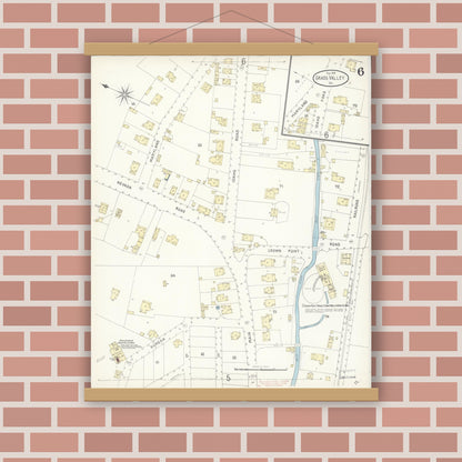 Old map wall art mockup — magnetic wood frame on brick wall — Sanborn Fire Insurance Map from Grass Valley, Nevada County, California (1898), Sheet #0005
