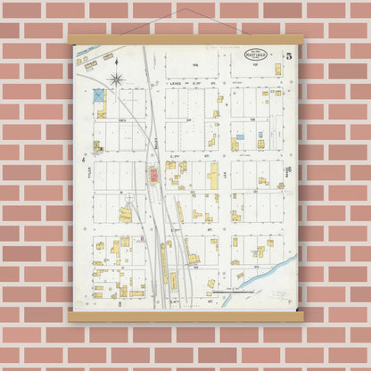 Old map wall art mockup — magnetic wood frame on brick wall — Sanborn Fire Insurance Map from Hastings, Dakota County, Minnesota (1904), Sheet #0005