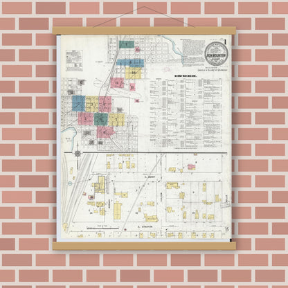 Old map wall art mockup — magnetic wood frame on brick wall — Sanborn Fire Insurance Map from Iron Mountain, Dickinson County, Michigan (1911), Sheet #0001