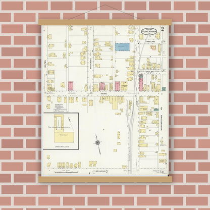 Old map wall art mockup — magnetic wood frame on brick wall — Sanborn Fire Insurance Map from Point Marion, Fayette County, Pennsylvania (1909), Sheet #0002