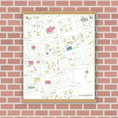 Old map wall art mockup — magnetic wood frame on brick wall — Sanborn Fire Insurance Map from Saint Charles, Kane County, Illinois (1923), Sheet #0011