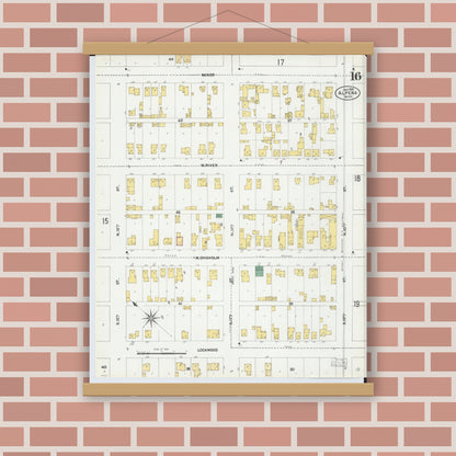 Old map wall art mockup — magnetic wood frame on brick wall — Sanborn Fire Insurance Map from Alpena, Alpena County, Michigan (1901), Sheet #0016
