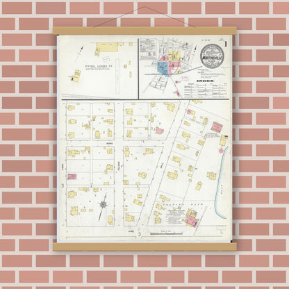 Old map wall art mockup — magnetic wood frame on brick wall — Sanborn Fire Insurance Map from Martinsville, Clark County, Illinois (1912) - Complete Map Set