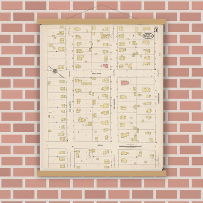 Old map wall art mockup — magnetic wood frame on brick wall — Sanborn Fire Insurance Map from Decatur, Van Buren County, Michigan (1922), Sheet #0003