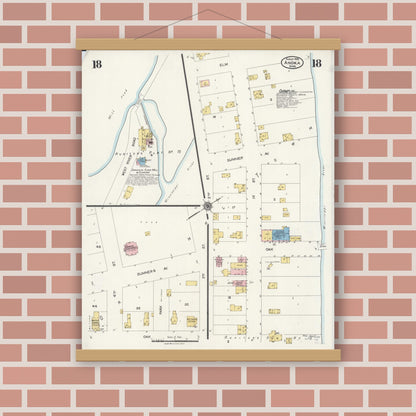 Old map wall art mockup — magnetic wood frame on brick wall — Sanborn Fire Insurance Map from Anoka, Anoka County, Minnesota (1925), Sheet #0018