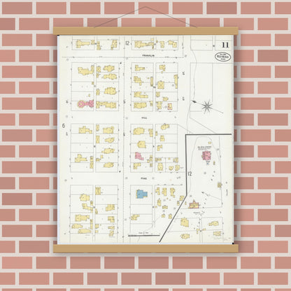 Old map wall art mockup — magnetic wood frame on brick wall — Sanborn Fire Insurance Map from Red Wing, Goodhue County, Minnesota (1902), Sheet #0011