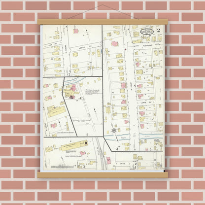 Old map wall art mockup — magnetic wood frame on brick wall — Sanborn Fire Insurance Map from Circleville, Pickaway County, Ohio (1914), Sheet #0002