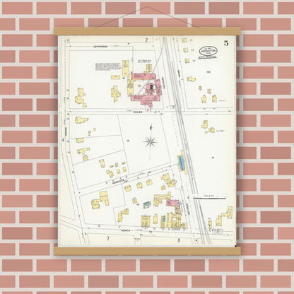 Old map wall art mockup — magnetic wood frame on brick wall — Sanborn Fire Insurance Map from Abington, Plymouth County, Massachusetts (1907), Sheet #0005