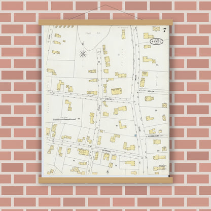 Old map wall art mockup — magnetic wood frame on brick wall — Sanborn Fire Insurance Map from Athol, Worcester County, Massachusetts (1896), Sheet #0007