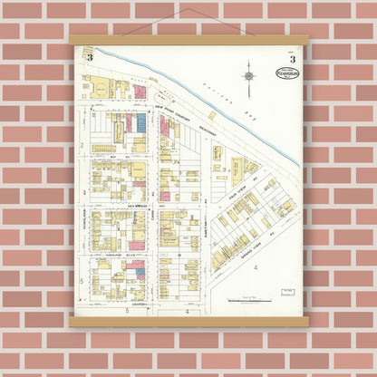 Old map wall art mockup — magnetic wood frame on brick wall — Sanborn Fire Insurance Map from Keansburg, Monmouth County, New Jersey (1923), Sheet #0003