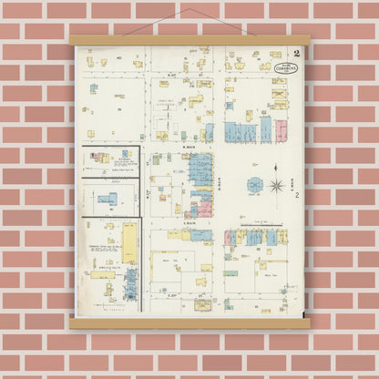 Old map wall art mockup — magnetic wood frame on brick wall — Sanborn Fire Insurance Map from Comanche, Comanche County, Texas (1896), Sheet #0002