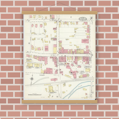 Old map wall art mockup — magnetic wood frame on brick wall — Sanborn Fire Insurance Map from Canonsburg, Washington County, Pennsylvania (1913), Sheet #0002