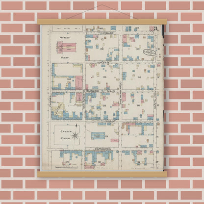 Old map wall art mockup — magnetic wood frame on brick wall — Sanborn Fire Insurance Map from Laredo, Webb County, Texas (1885), Sheet #0003