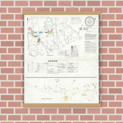 Old map wall art mockup — magnetic wood frame on brick wall — Sanborn Fire Insurance Map from Norton, Bristol County, Massachusetts (1937), Sheet #0001