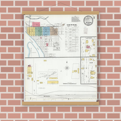 Old map wall art mockup — magnetic wood frame on brick wall — Sanborn Fire Insurance Map from Keithsburg, Mercer County, Illinois (1900) - Complete Map Set
